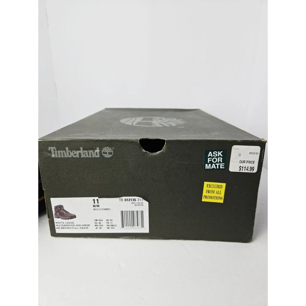 Timberland White Ledge Mid Hiker Boots Men's Dark Brown Lace Up Waterproof - 11
